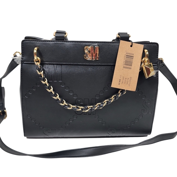 Steve Madden Handbags - Steve Madden Blisha Black Satchel Handbag Purse Gold Hardware Nwt Leather Straps